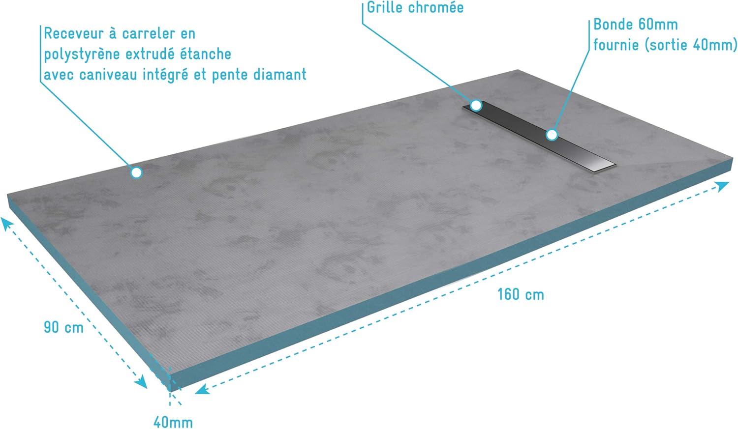 RECEVEUR DE DOUCHE A CARRELER 90x160CM – Image 4